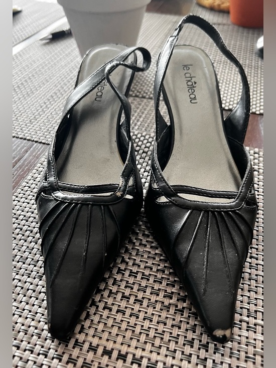 le chateau Shoes - le chateau Black Pointed Slingback Heels with Pleated Detail